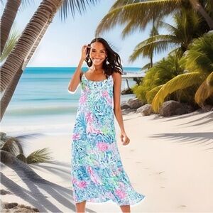 NWT Lilly Pulitzer “Sink or Swim” Winni Midi/Maxi Dress - Size XXS Blue/Pink